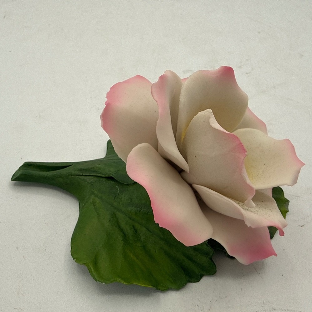 Vintage Fabar Capodimonte Pink Porcelain Rose Figurine Made in Italy